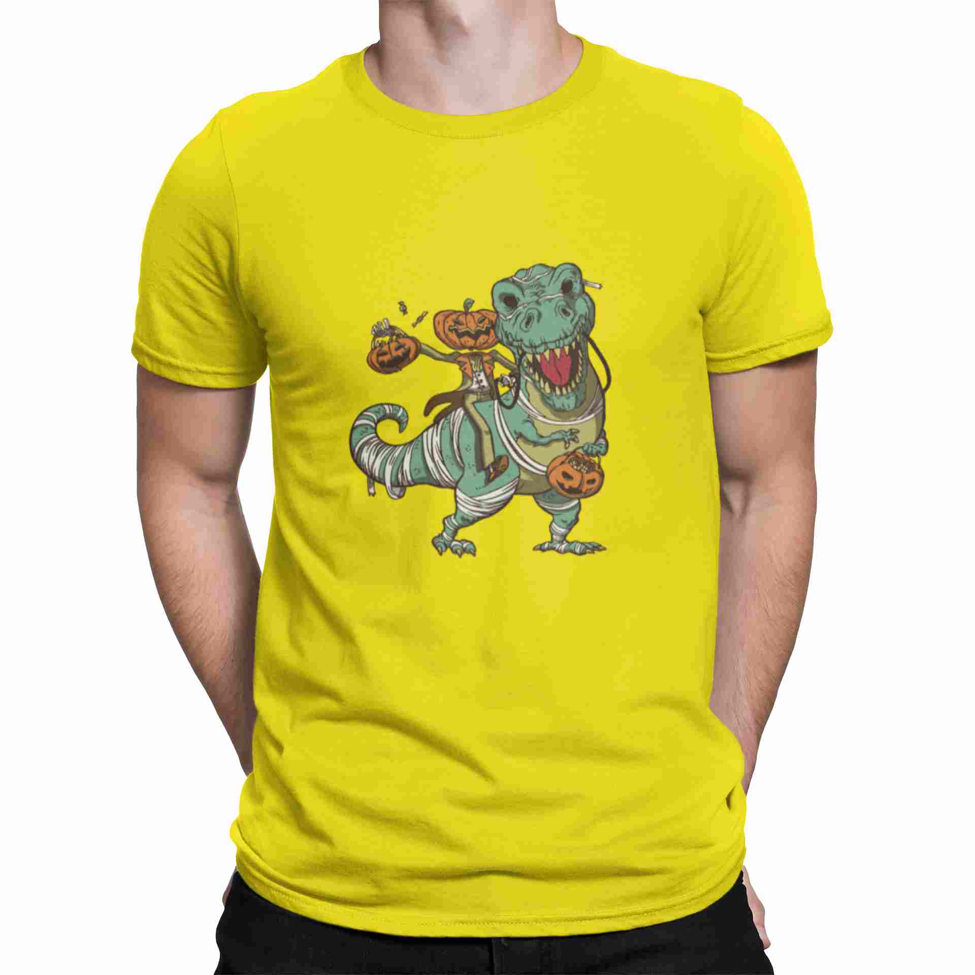 Camiseta hombre Halloween Dinosaurio y Calabaza