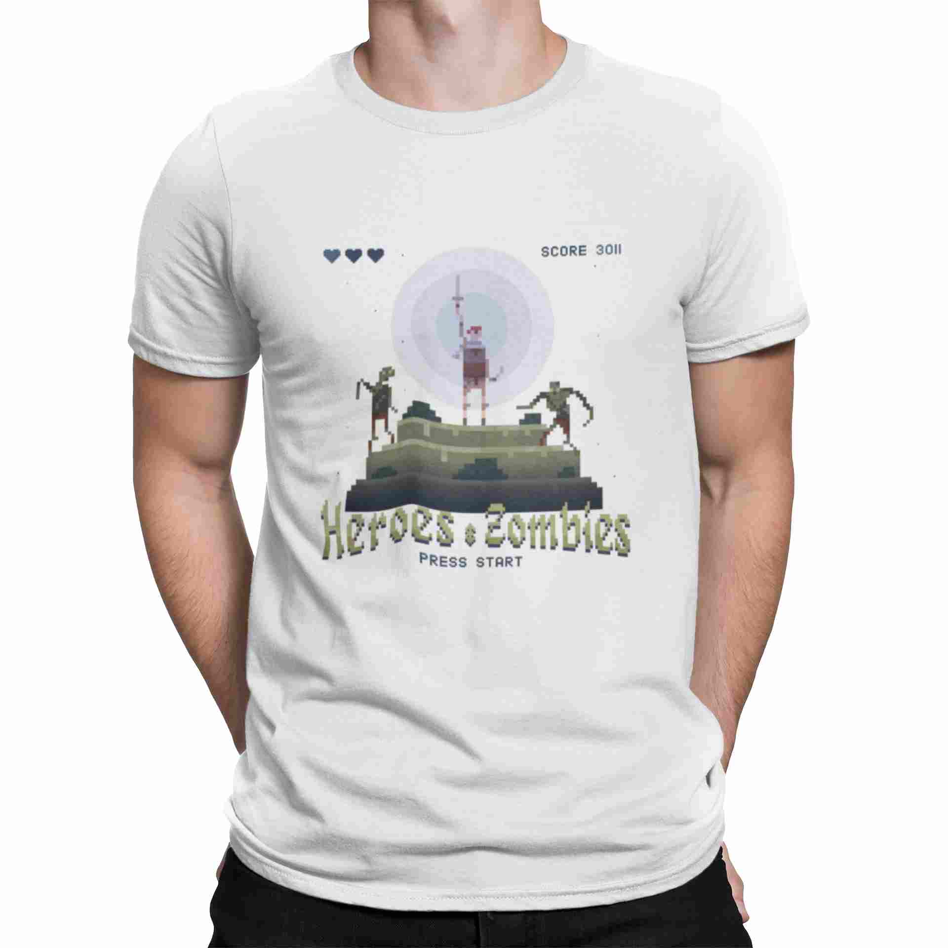 Camiseta Hombres retro Heroes y Zombies