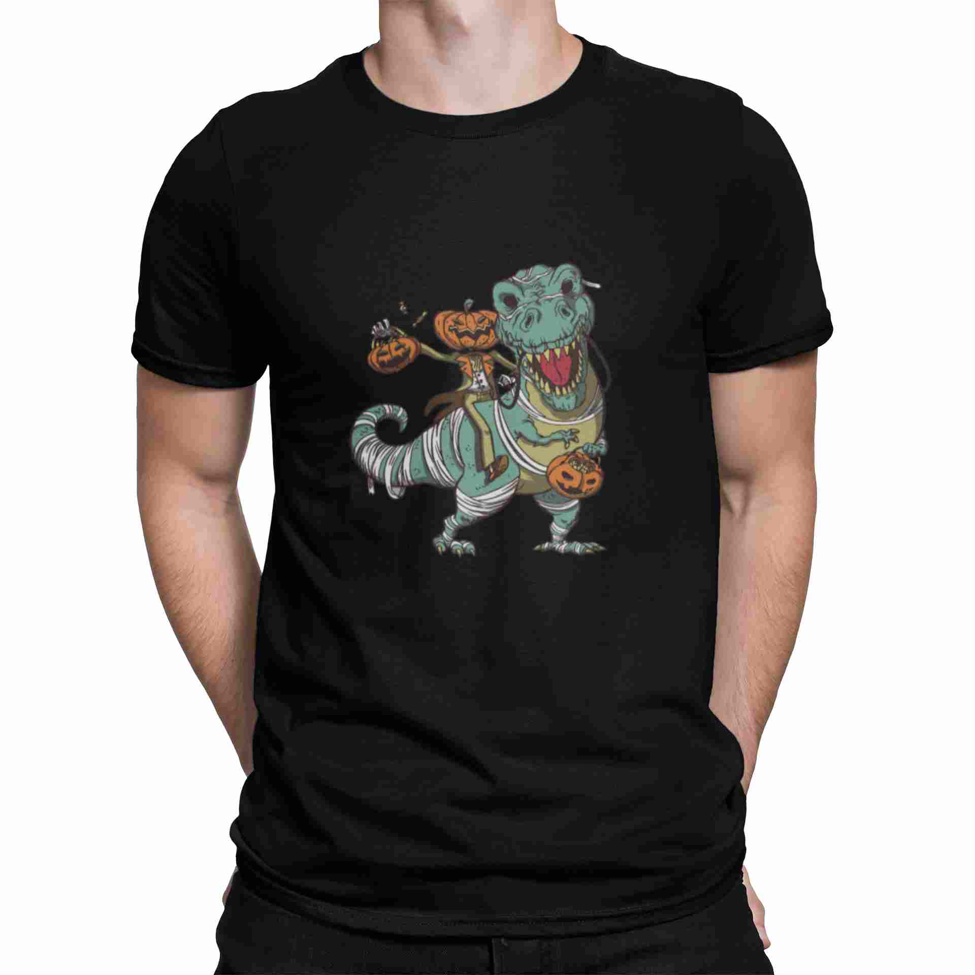 Camiseta hombre Halloween Dinosaurio y Calabaza