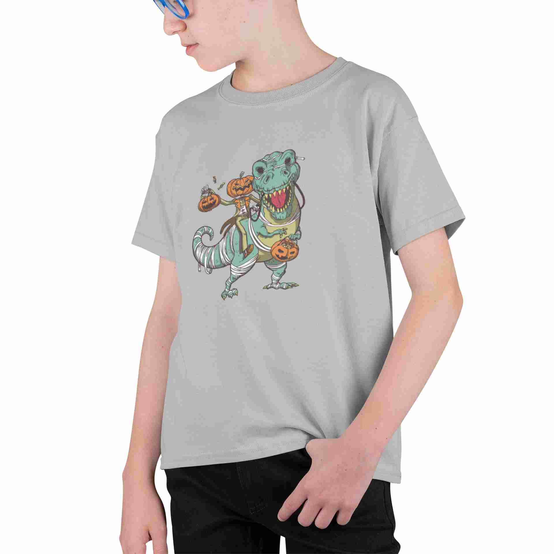 Camiseta Niños Halloween Dinosaurio y Calabaza