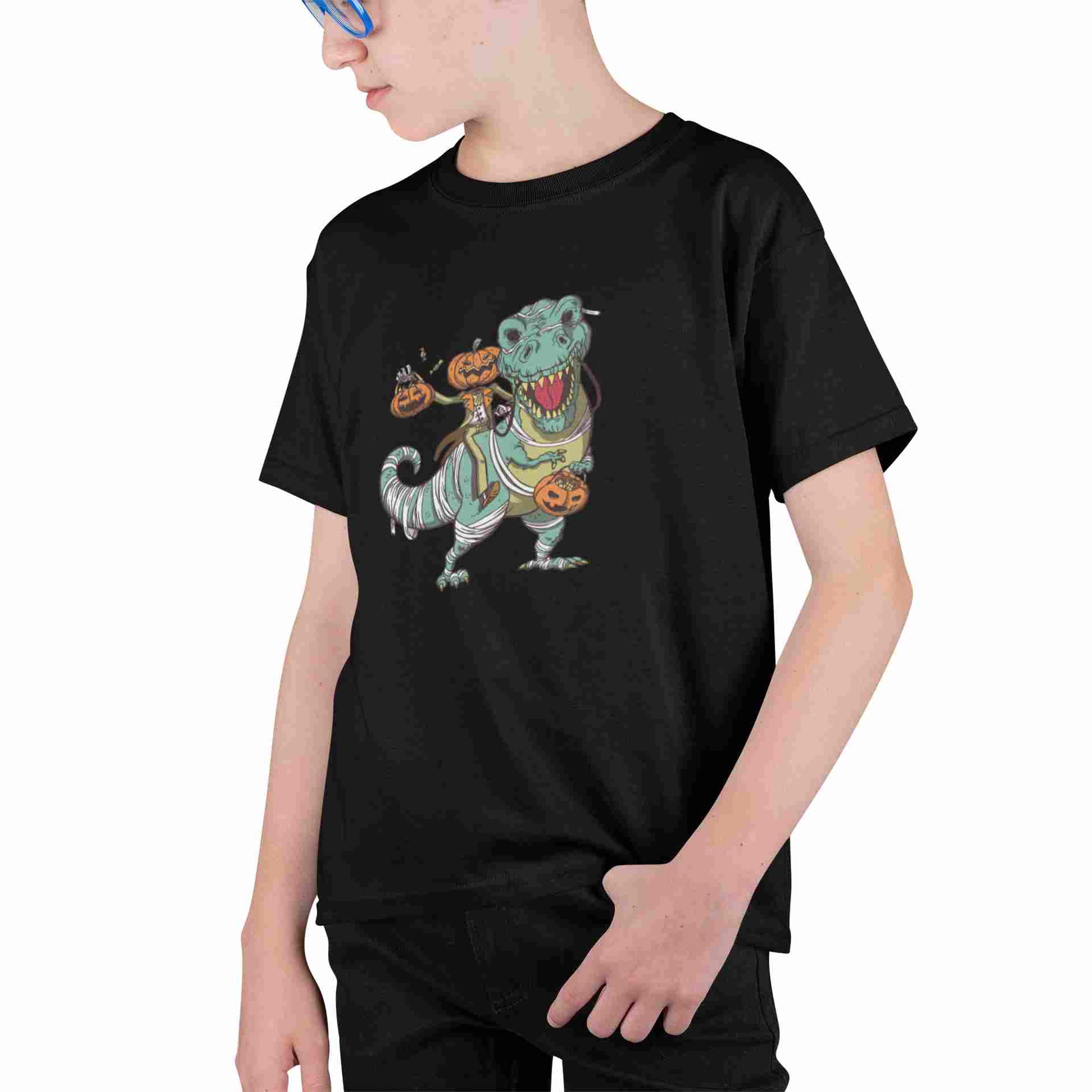 Camiseta Niños Halloween Dinosaurio y Calabaza