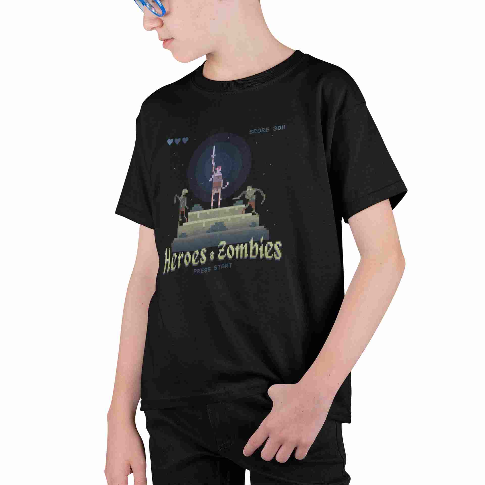 Camiseta Niños retro Heroes y Zombies
